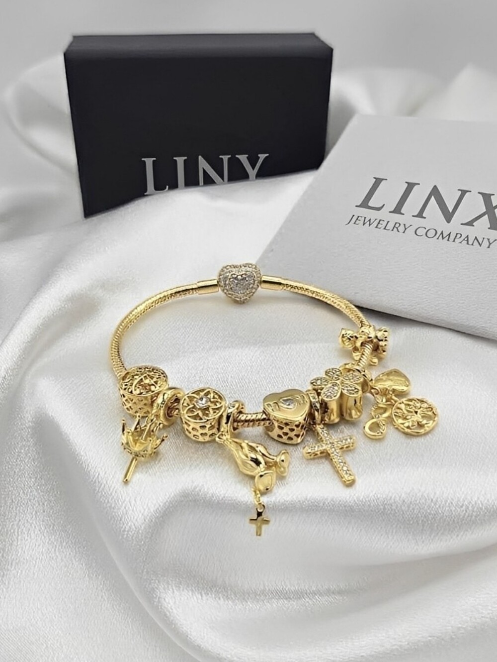Linx Gold Snake Chain Bracelet With Religious Mom & Family Charms